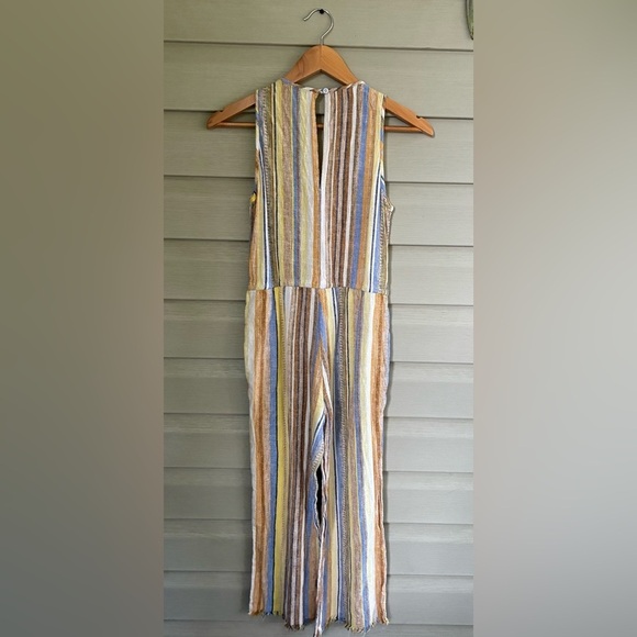 DREW striped linen rayon jumpsuit summer vacation Anthropologie sz XS cropped - Picture 13 of 16